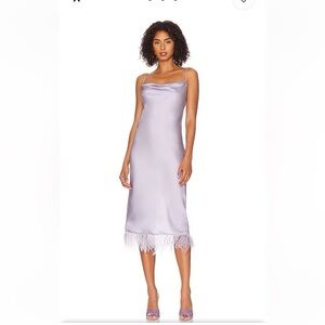 L'Academie Light Purple Midi Dress with Feather Detail